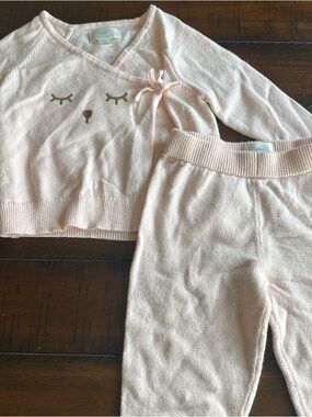 cloud island Soft Pink Knit Pajama Set with Gold Face Detail